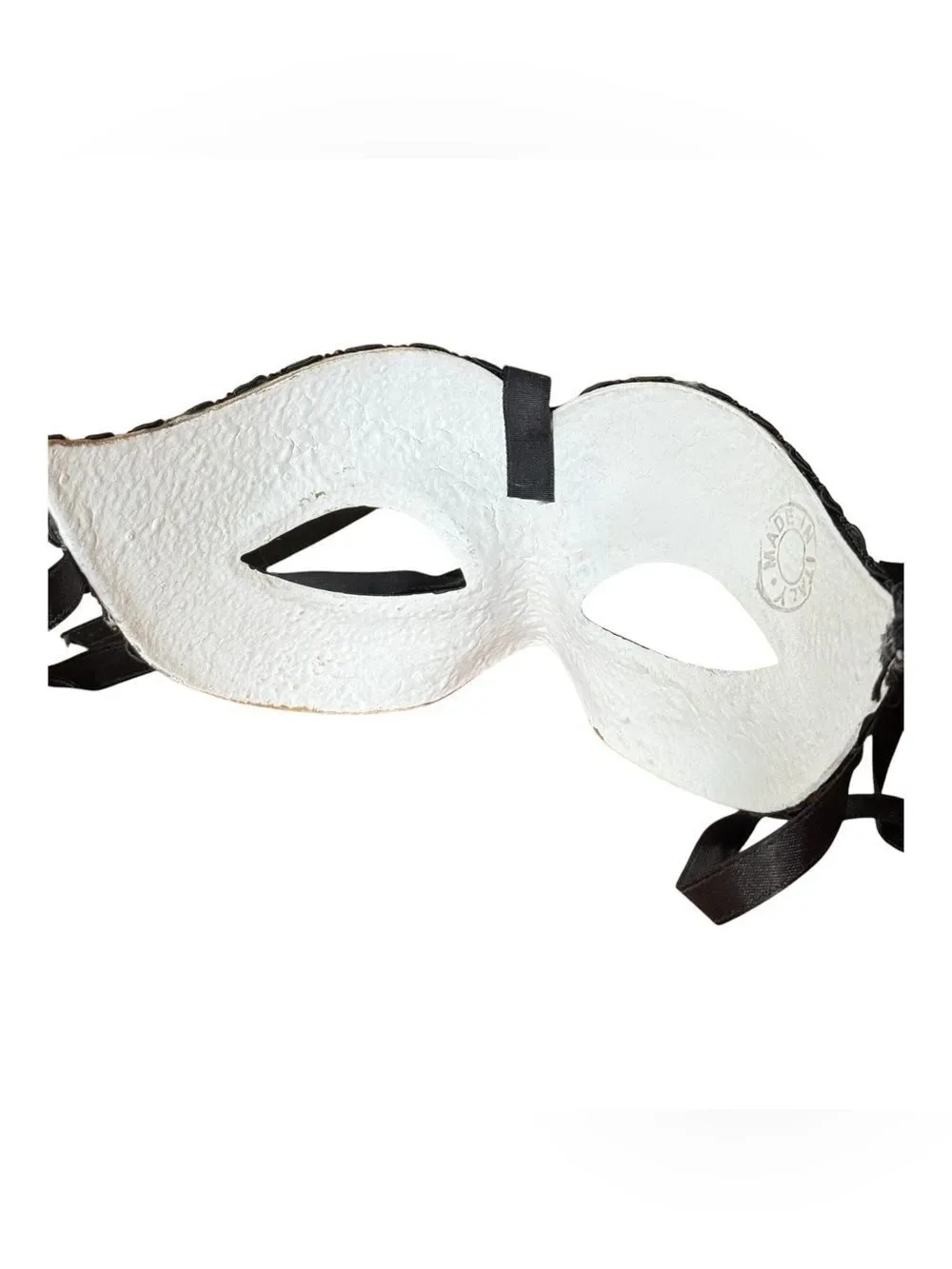Italian Back and Cream Hand Made and Decorated Venetian-style Carnival Eye Mask
